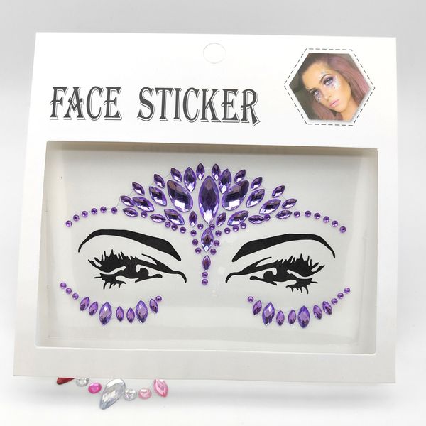 Cristal visage autocollant Halloween brillant strass tatouage autocollant sourcil autocollant 3D diamant visage bijoux tatouage Festival décor