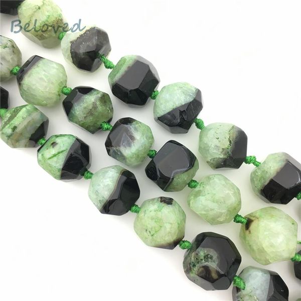 Cuentas sueltas de pepita de ágata verde cuadrada facetada de cristal, gemas pulidas, cuentas para hacer joyas, BG18330