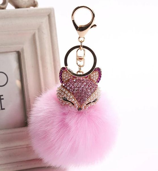 Cristal fausse fourrure de renard porte-clés femmes bibelots Suspension sacs voiture porte-clés porte-clés jouet cadeaux Llaveros bijoux pendentifs GC767