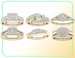 Crystal Vrouw Big Zirkon Stone Ring Set Fashion Gold Silver Bridal Wedding Rings For Women Promise Love Engagement Ring7254183