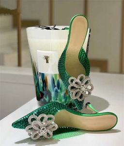 Zapatillas de mujer de pasarela con flores de cristal, sandalias finas de tacón alto con tachuelas de diamantes para banquete, zapatillas sexis brillantes para fiesta de verano