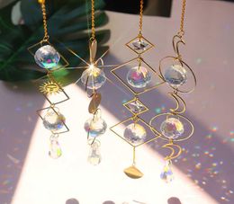 Cristal géométrique vent carillon étoile Lune Pendant Soleil Suncatcher plaqué des perles colorées suspendues pour le jardin intérieur extérieur Q08113004572