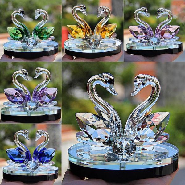 Figuritas de cisne de animales de cristal, pisapapeles, artesanías Feng Shui, colección de arte para decoración de boda y hogar, regalos para niños 341L