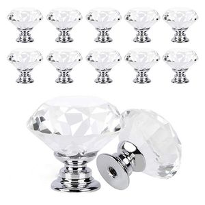 Boutons de porte d'armoire en verre cristal monotrou 30 mm en forme de diamant pour tiroir, commode, armoires de cuisine, armoire, salle de bain, bureau