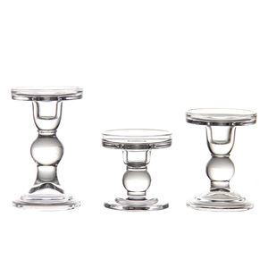 Crystal Glass Candle Holder Classic Spindle Column Pillar Candle Stand Taper Candlestick For Wedding Party Decoration Set of 3