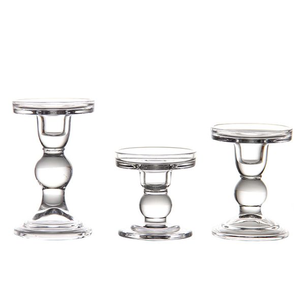 Portavelas de cristal, columna de husillo clásico, soporte de vela de pilar, candelabro cónico para decoración de fiesta de boda, juego de 3