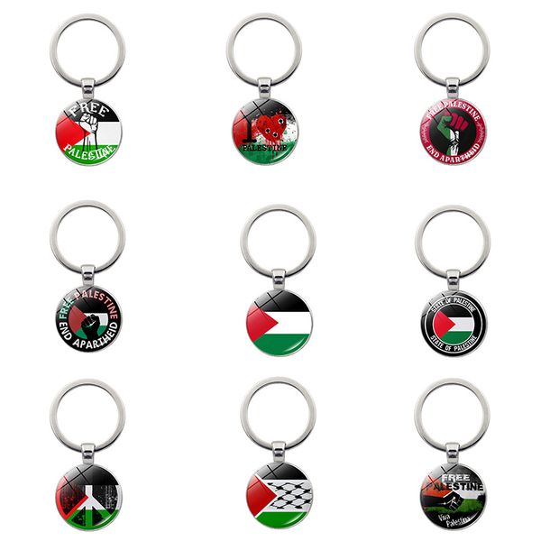 Porte-clés pendentif Palestine en verre de cristal, lunettes de forme ronde et alliage, porte-clés de voiture, bonne paix, cadeau 12 Styles