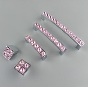 Crystal Glass Series Diamond Pink Furniture Handles Door Knobs Dresser Drawer Wardrobe Kitchen Cabinets Cupboard Pull Door Accessories