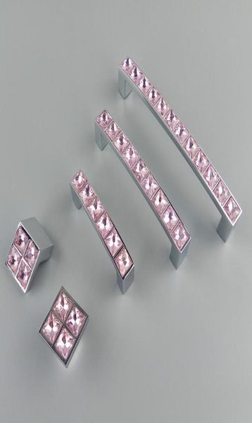 Série de verre en cristal diamant rose poignées de meubles boutons de porte commode tiroir armoire armoires de cuisine porte de placard Accesso8779447