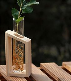 Crystal Glass Test Tube vaas in houten standaard bloempotten voor hydrocultuurplanten Home Garden Decoratie 507 R25056950