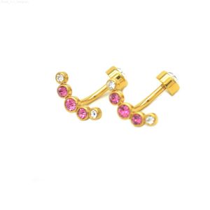 Crystal Gold Color Belly Bar Clear Pink Gem Navel Button Ring 5 Boren 14G Mode Body Piercing sieraden Gebogen chirurgisch staal L230808