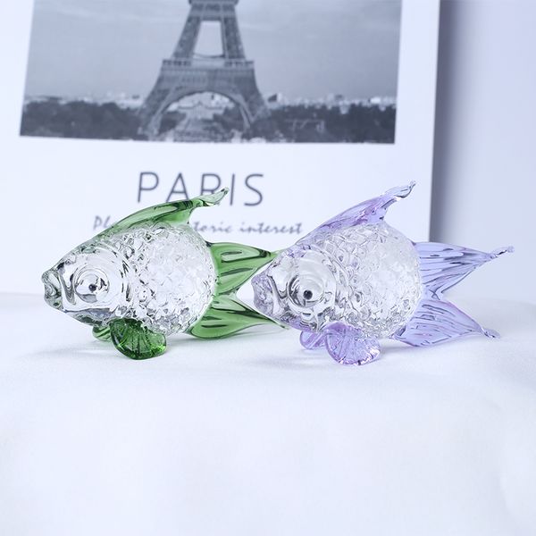 Figurine Miniature de poisson rouge en cristal, faite à la main, en verre, Animal artisanal, décoration de maison, cadeau, bibelot de poisson, ornement Y0107226z