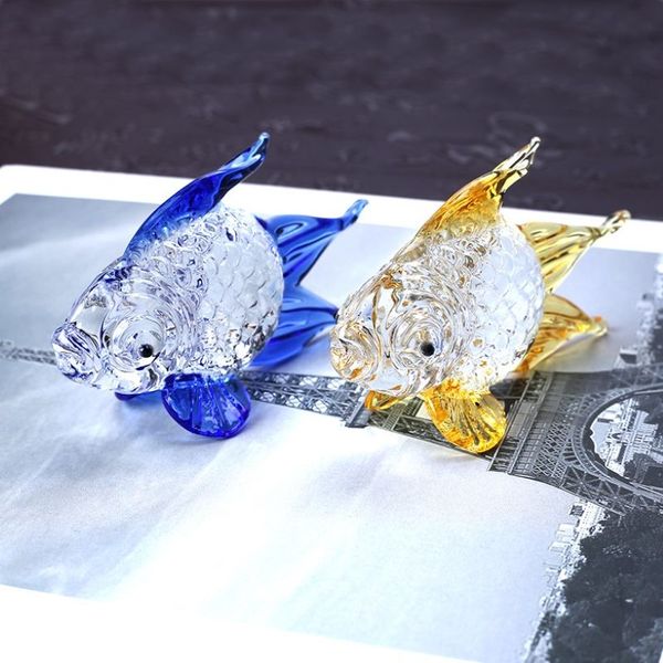 Estatuilla en miniatura de pez dorado de cristal hecha a mano, artesanía de cristal de Animal, decoración del hogar, regalo, adorno de baratija de pez Y01072730