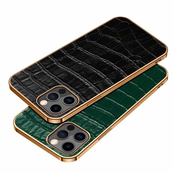 Fundas de teléfono con patrón de cocodrilo de moda para iPhone 15 15Pro 14 14Plus 14ProMax 13 12 11 Pro Funda de cuero genuino para Samsung Galaxy S24 S23 S22 Note 20