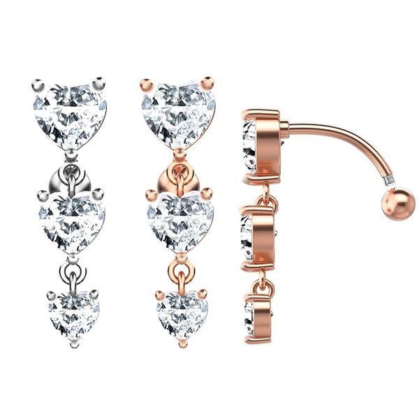 Cristal Coeur Nombril Anneaux Nombril Piercing Rose Or Argent Couleur Acier Chirurgical Belly Bar Barbell Sexy Piercings Bijoux