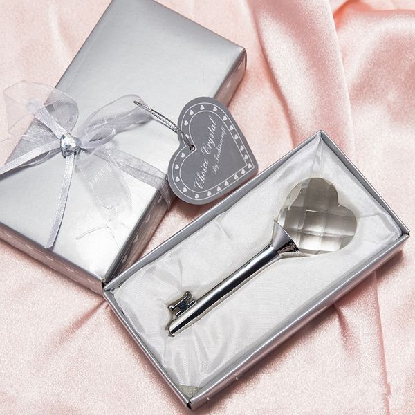 Llave de corazón de cristal con caja de regalo Favores de boda Recuerdos de cumpleaños Regalo de obsequio de fiesta para invitados al por mayor
