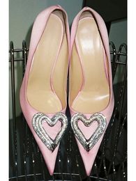 Cristal Coeur Forme Rose Pompes Sexy Bout Pointu Stiletto Mince Talon Haut Slip Sur Peu Profonde Mode Femmes Chaussures