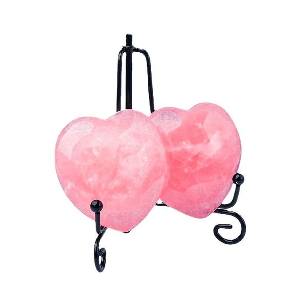 Piedra preciosa de regalo de San Valentín con decoración de doble corazón de cuarzo rosa en forma de corazón de cristal