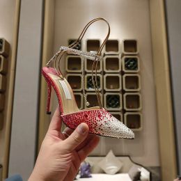 Sandales à talons hauts en cristal chaussures pointues design de diamant étincelant marque de mode élégante série classique usine de créateurs Shoebox
