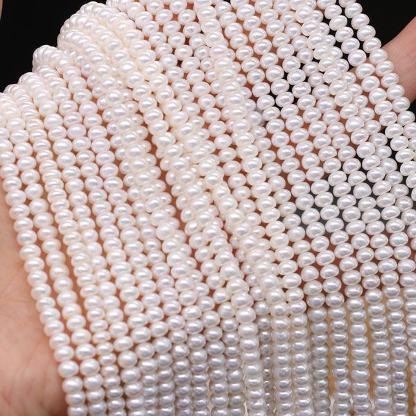 Cristal de haute qualité 34mm, perles d'eau douce naturelles, poinçon, perles en vrac, forme plate blanche pour collier, accessoires, fabrication de bijoux, bricolage