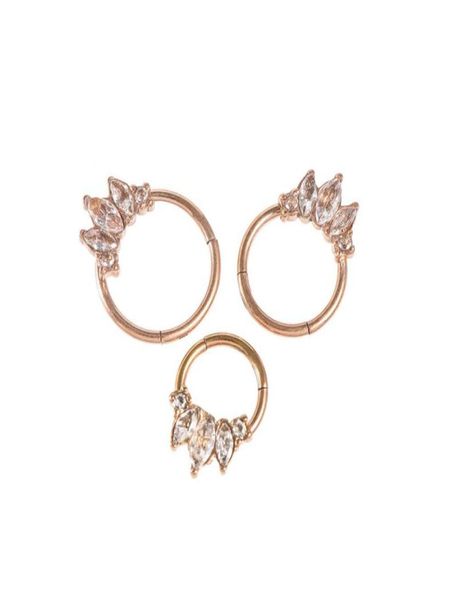 Crystal à l'anneau à charnière Septum Clictum de nez Anneaux Daith Piercing Tragus Lèmes Boucle d'oreille Zircon 16g Hoop Rose Gold 8 mm 10 mm1067919