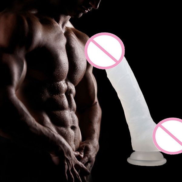 Crystal Huge Dildo Realista Goma Ventosa Pene Vibrador Para Mujer Masturbación Punto G Pene Masajeador Pseudopene Adulto SH190802
