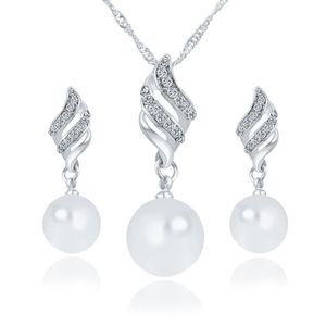 Collar de perlas de imitación de cristal, conjunto de joyería, colgante de diamante, accesorios de boda para mujer, regalo elegante de plata dorada a la moda