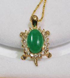 Incrustation de cristal 12x16mm pendentif tortue de Jade vert ovale naturel 22x35mm collierltltlt 7421865