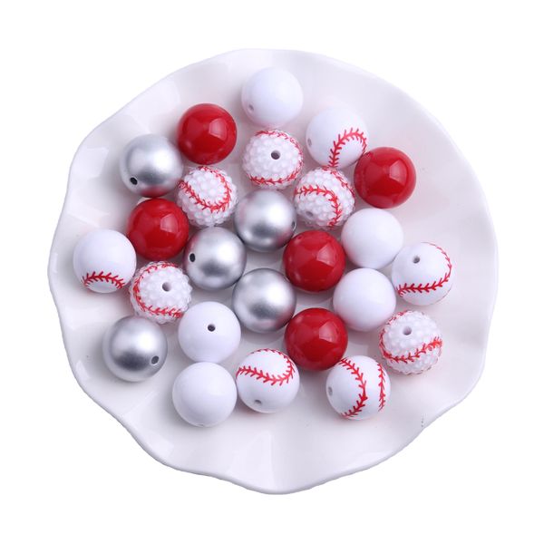 Cristal Kwoi vita AM029 mélange de Baseball coloré 20mm perles rondes en acrylique grosses pour enfants collier fabrication de bijoux 50 pièces par lot