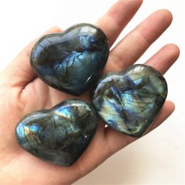 Crystal Labradorite Palm Stone Healing Quartz Gemstone Inquiérez Stone Coeur Forme Couple Couade de vacances Crystal Stone en forme de coeur L5