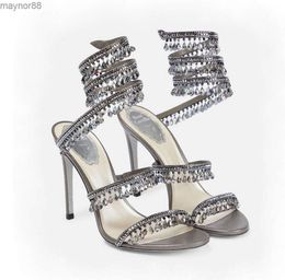 Crystal Lamp Stiletto Talales à talons pour femmes chaussures René Caovilla Cleo Rignestone Slake Snake Strass Designers de luxe 9,5 cm de haut à talons européens et américains