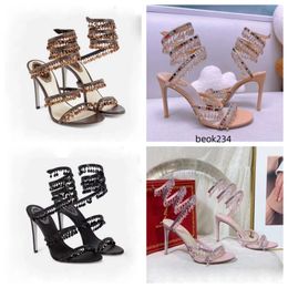 Kristallen lamp naaldhak sandalen voor dames schoen Rene Caovilla Cleo strass bezaaid slang strass schoenen ontwerpers 9,5 cm hoog