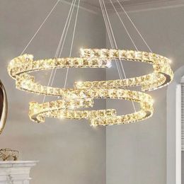 Crystal LED Dimpelbare hanglampen moderne glans chroom stalen foyer led suspend lamp deco led lumnarias lamp armaturen levende eetkamer glans hangend licht