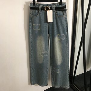 Crystal Letters Designer Jeans vrouwelijke taille gordelbroek Buiten Street Style Jean Pant Classic Personality Charm Trousers