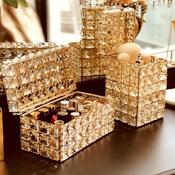 Soporte de cristal para pintalabios, organizador de maquillaje, collar, tocador, cepillo de maquillaje, joyería, caja de almacenamiento de perlas, bandeja de adornos decorativos