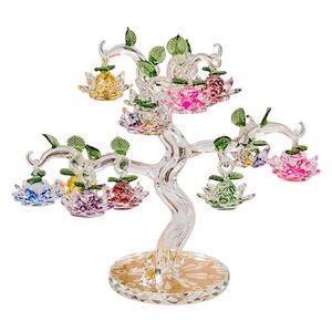 Cristal Lotus Arbre Ornements Fengshui Miniature Figurine Décorations Pour La Maison Artisanat Cadeaux 210811
