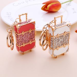 Cristal bagages porte-clés pour femmes créatif sac en cuir pendentif métal porte-clés voiture porte-clés bijoux accessoires