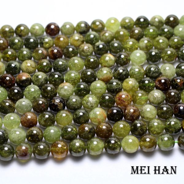 Cristal Meihan genuino granate verde Natural 10mm cuentas de piedra sueltas redondas lisas para fabricación de joyería DIY diseño al por mayor