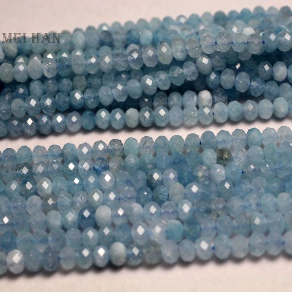 Cristal Meihan livraison gratuite naturel 4*5.56mm aigue-marine rondelle à facettes perles de pierre en vrac pour la fabrication de bijoux conception de bricolage