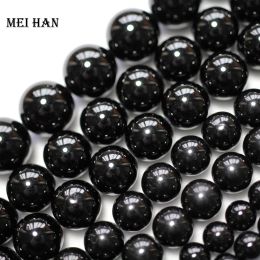 Crystal Meihan en gros Natural 12 mm noir tourmaline rond perles en pierre bijoux de pierre de pierre fabriqués au design mode Bracelet bricolage