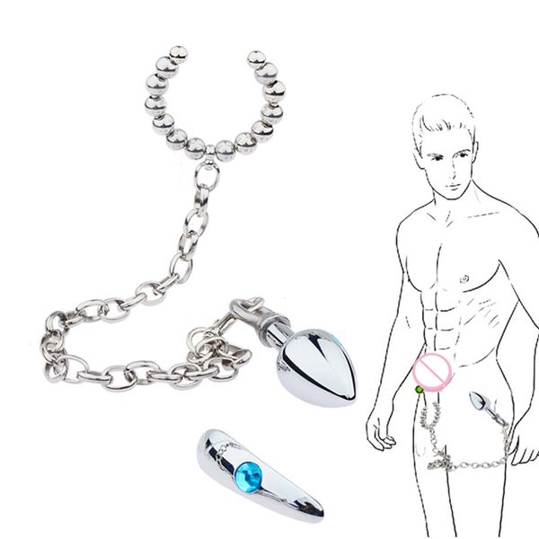 Consolador de juguetes anales de Metal de cristal para hombres, suministros para homosexuales, tapón Anal, cadena, anillo para pene, masajeador de próstata, sexy, tienda pequeña