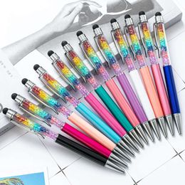 Crystal Metal Ballpoints Rainbow Wholesale Student Writing Ballpoint Mobile Phone Touch Pen School Office Signature Pens Festival Gift Th0359 S