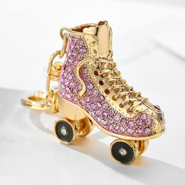 Crystal Mini Roller Skates Keychains Creative Design Diamond Set Skating Shoes Key Chain Car Keyrings sieraden Geschenkpaar Accessoires