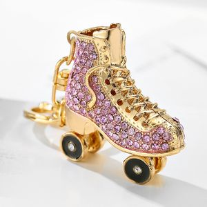 Cristal Mini patins à roulettes porte-clés Design créatif diamant ensemble chaussures de patinage porte-clés voiture porte-clés bijoux cadeau Couple accessoires