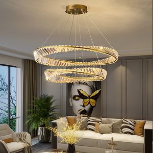 Crystal Modern LED Kroonluchter Afstandsbediening Hanglamp voor Woonkamer Eetkamer Keuken Slaapkamer Gouden Design Opknoping Licht