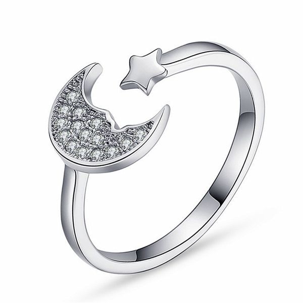 Crystal Moon Star anneaux Silver Open Ring Adjustable Fashion Bijoux Gift et Sandy