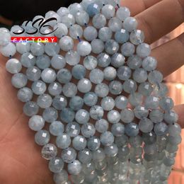 Perle di pietra di cristallo naturale acquamarina blu Perline distanziatrici sfaccettate sfaccettate per gioielli Fai da te Accessori per braccialetti 6 8 10mm 15 "Strand