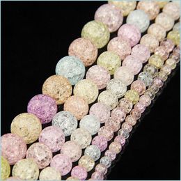 Cristal naturel couleur frizzling perles de cristal craquelé quartz rond perle entretoise en vrac pour bracelet à bricoler soi-même collier fabrication de bijoux goutte D Dhhjy