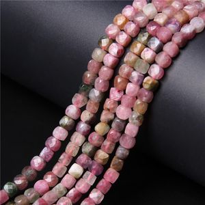 Kristal Natuurlijke Toermalijn Losse Kralen Snoep Kleur Edelstenen Facet Vierkante Kubus Kraal Voor Sieraden Maken Ketting Armbanden 15.5 inch