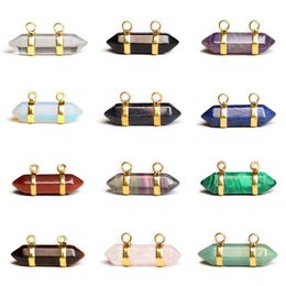 Ensemble de pendentifs de collier en cristal, pierres précieuses hexagonales en forme de balle, Chakra de guérison pointu pour la fabrication de bijoux, breloques pour femmes et filles